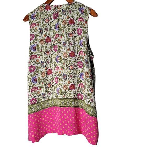 J. Jill Women’s Sleeveless Floral Blouse Rayon Scoop Neck Pink Patchwork Top M - Picture 3 of 11